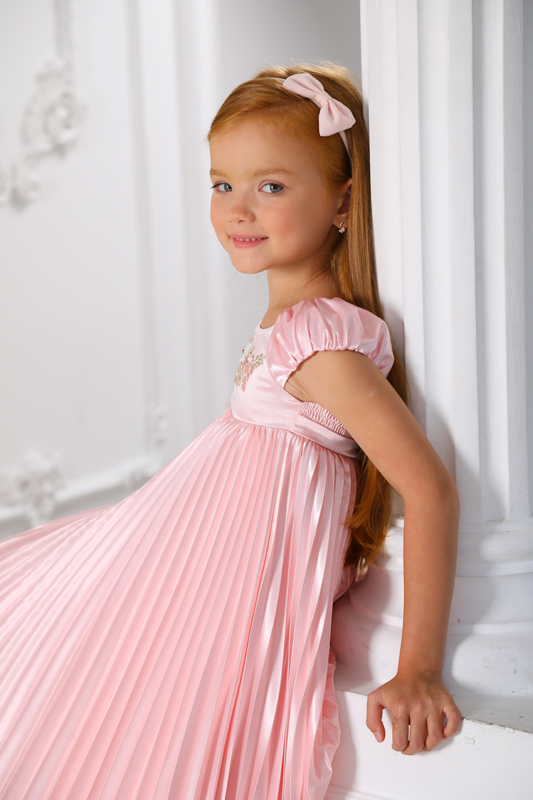 Платье ампир для малышей. Розовое плиссе